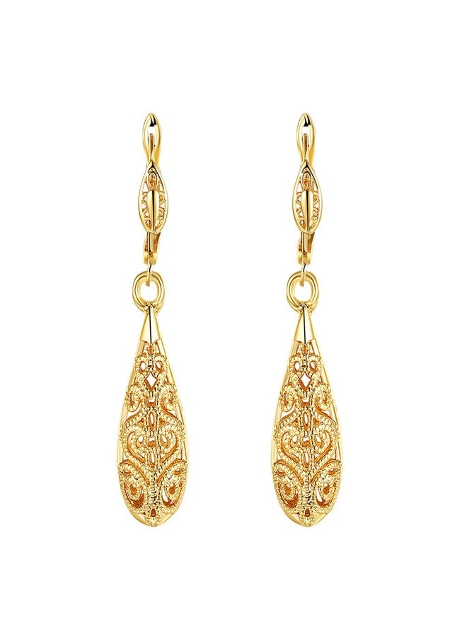 WSKFLY Golden Dangle Earrings for Women, 18K Gold Plated Waterdrop Cutout Drop Earrings (Gold) - Image 1